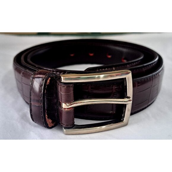 Men's 42" Brown Leather Belt Unbranded Gold Colored Buckle - Picture 1 of 5